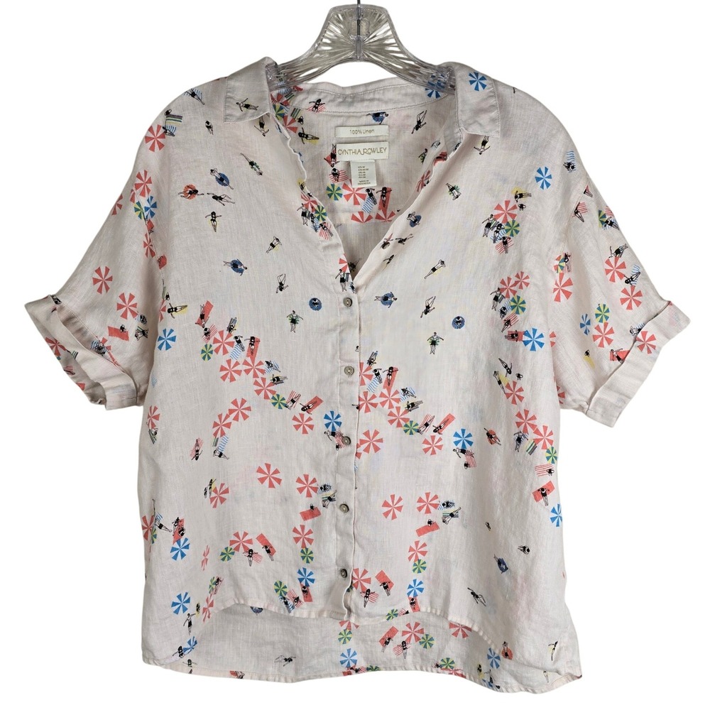 Cynthia Rowley 100% Linen Beach‎ Print Button Down Shirt - Size Medium